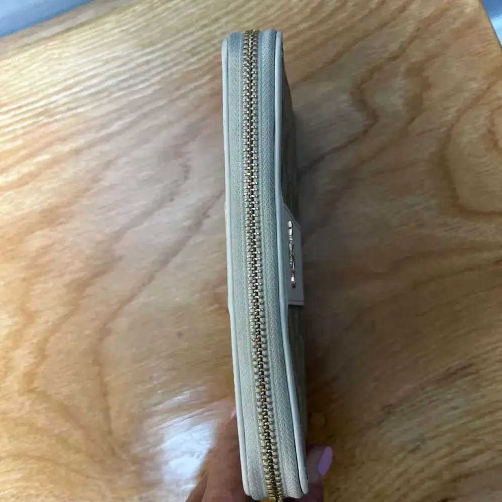 Coach Signature Coated Canvas Accordion Zip Around Wallet Beige Chalk